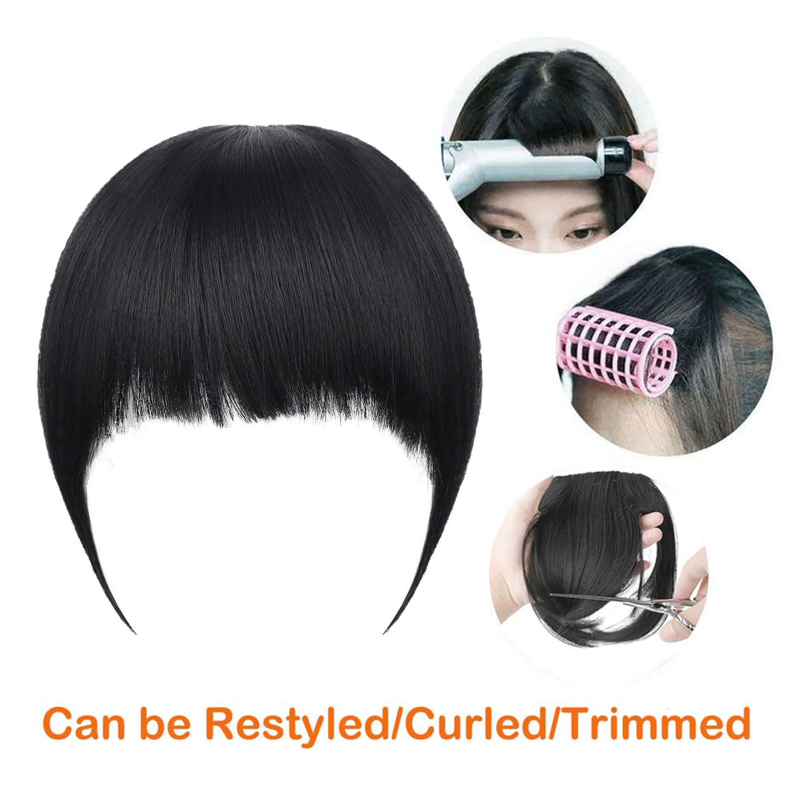Yaki - Flequillo con clip para mujeres negras, extensiones de cabello corto y lacio, flequillo con clip con flequillo grueso de sien (1B, flequillo individual) 5