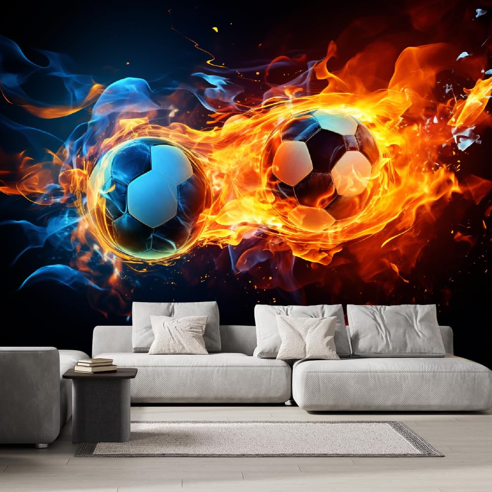 Calcio Poster Fotografico 3D Carta Da Parati Fiamma Rossa Murale Decorazione Adesivi Per Cameretta Adolescenti Camera Da Letto Soggiorno Adesivi Murali
