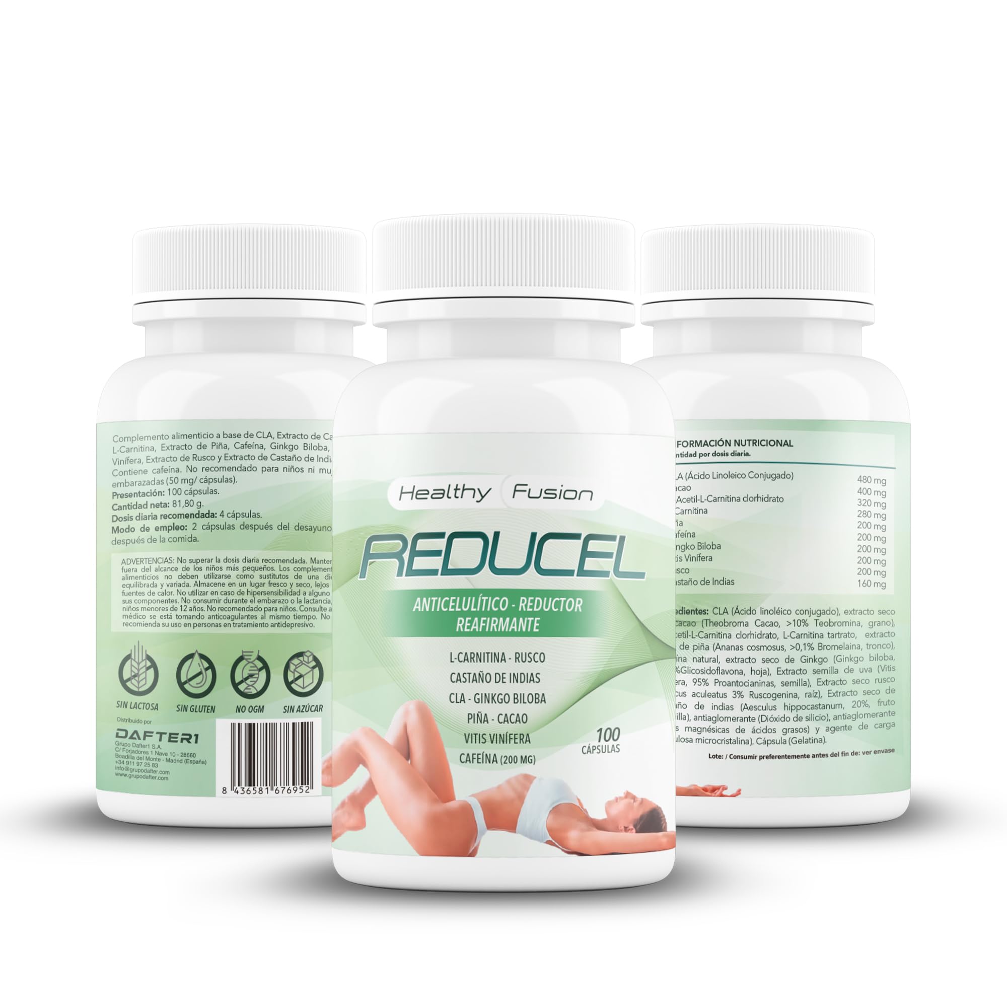 Reducel Potente Reafirmante Anticelulítico 100 Cápsulas L-Carnitina Cafeína CLA
