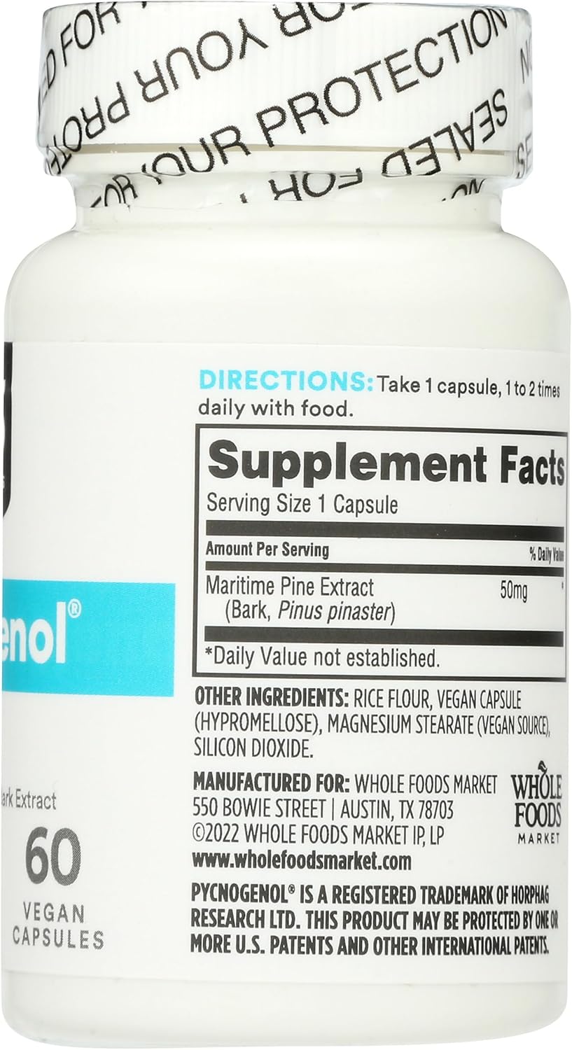 365 by Whole Foods Market, Pycnogenol Maritime Pine Bark Extract, 50mg Vegan Capsules, 60 Count - Image 5