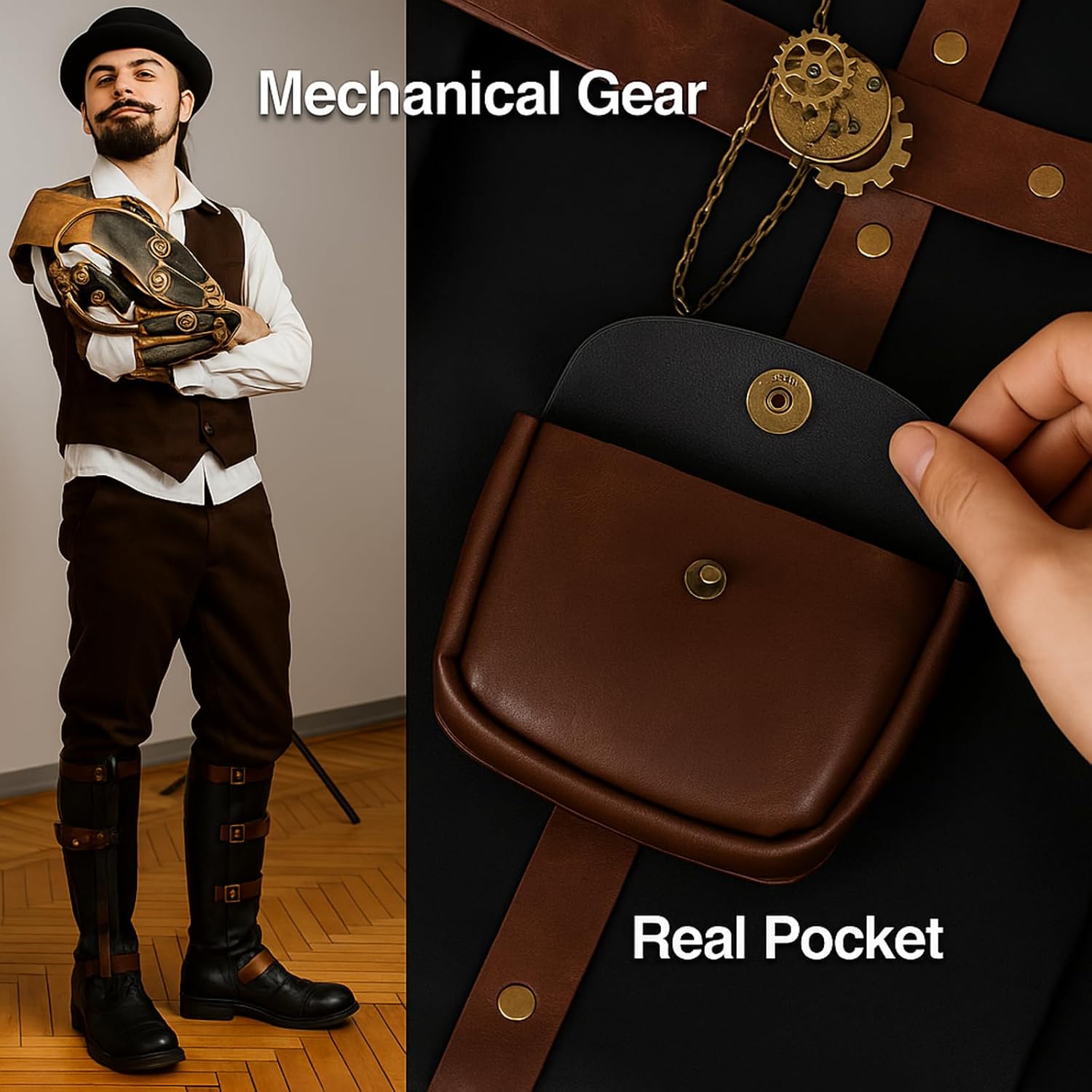 Cuffbow Steampunk Boot Covers for Men, Medieval Faux Leather Leg Gaiters