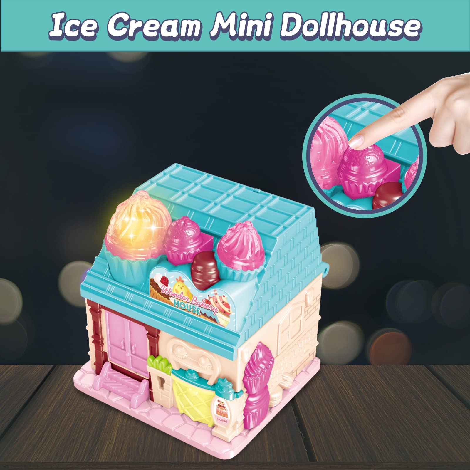 deAO 3D Casa de Muñecas, Dollhouse Panadería City Life Miniatura DIY Modelo Kit muñeca Niña 2 3 4 Años Adultos, Casita de Muñecas Amantes, Regalo de Cumpleaños