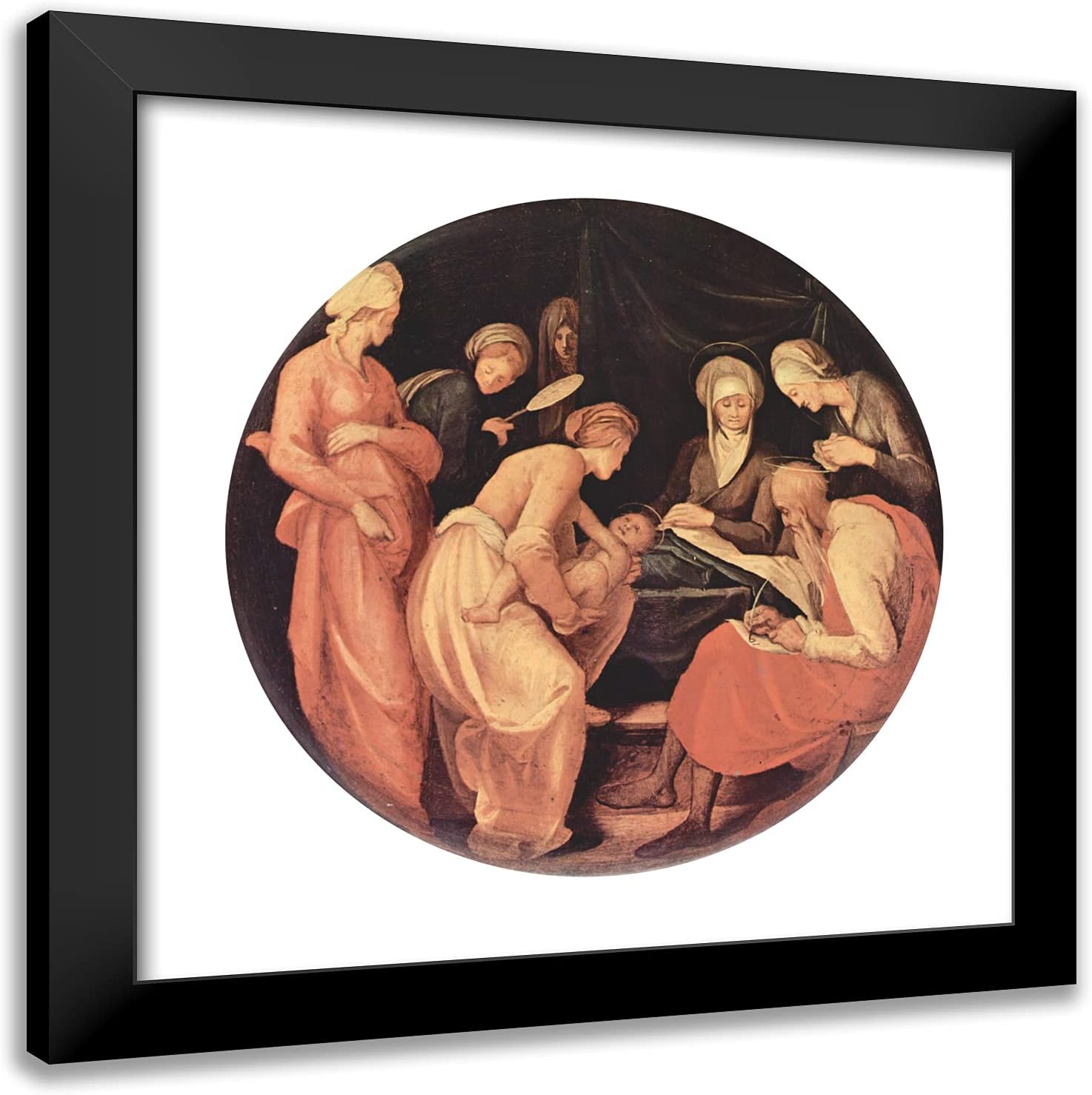 ArtDirect Pontormo, Jacopo 20x20 Gold Ornate Framed Art Print with Double Matting Titled: The Birth of John the Baptist