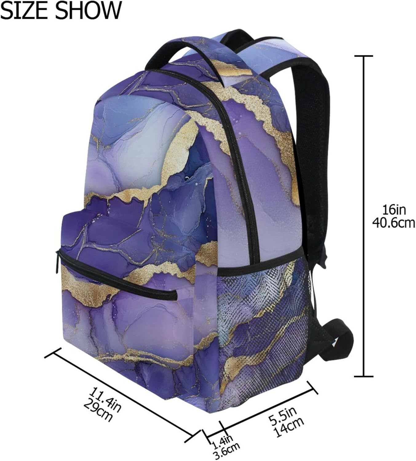 Cool Backpacks for Women Men Waterproof Stylish Travel Bags with Chest Strap for College Work Marble Silver Purple