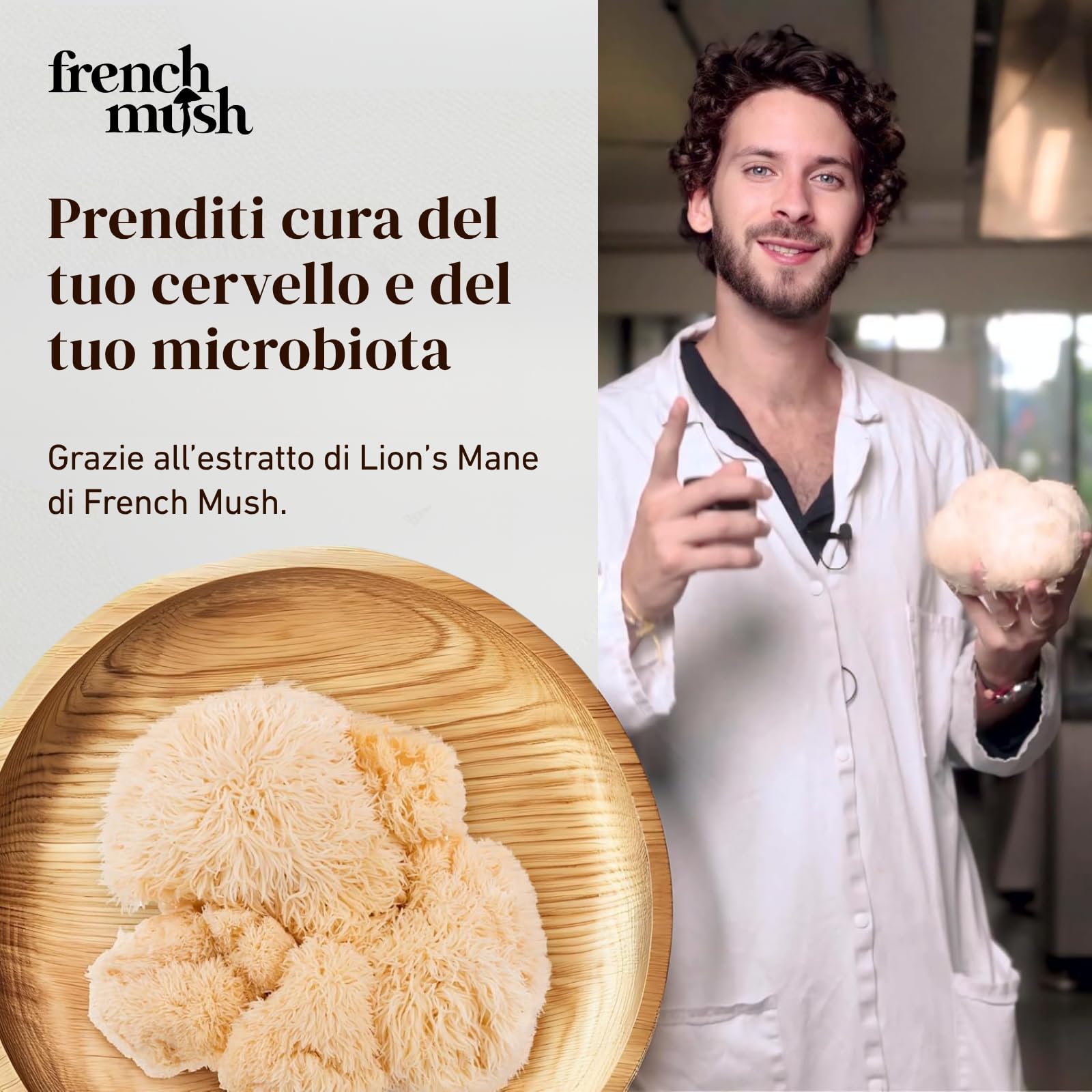 French Mush Lion's Mane Bio 8000 mg - 168 Capsule | Concentrazione, Umore, Criniera di Leone, Hericium erinaceus, Formato 3 Mesi, Testato in Laboratorio, Made in France