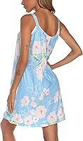 Vista 5 de AVIIER Camisón de algodón suave para mujer, sin mangas, con correa ancha, ropa de dormir completa