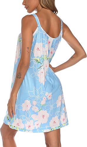 Miniatura 5 de AVIIER Camisón de algodón suave para mujer, sin mangas, con correa ancha, ropa de dormir completa