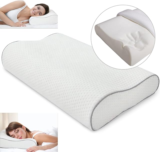 Cervical spine pillow for neck pain, shoulder pain - Orthopaedic memory foam support for side and back sleepers - Doctor recommended contour (Original Wave Design)