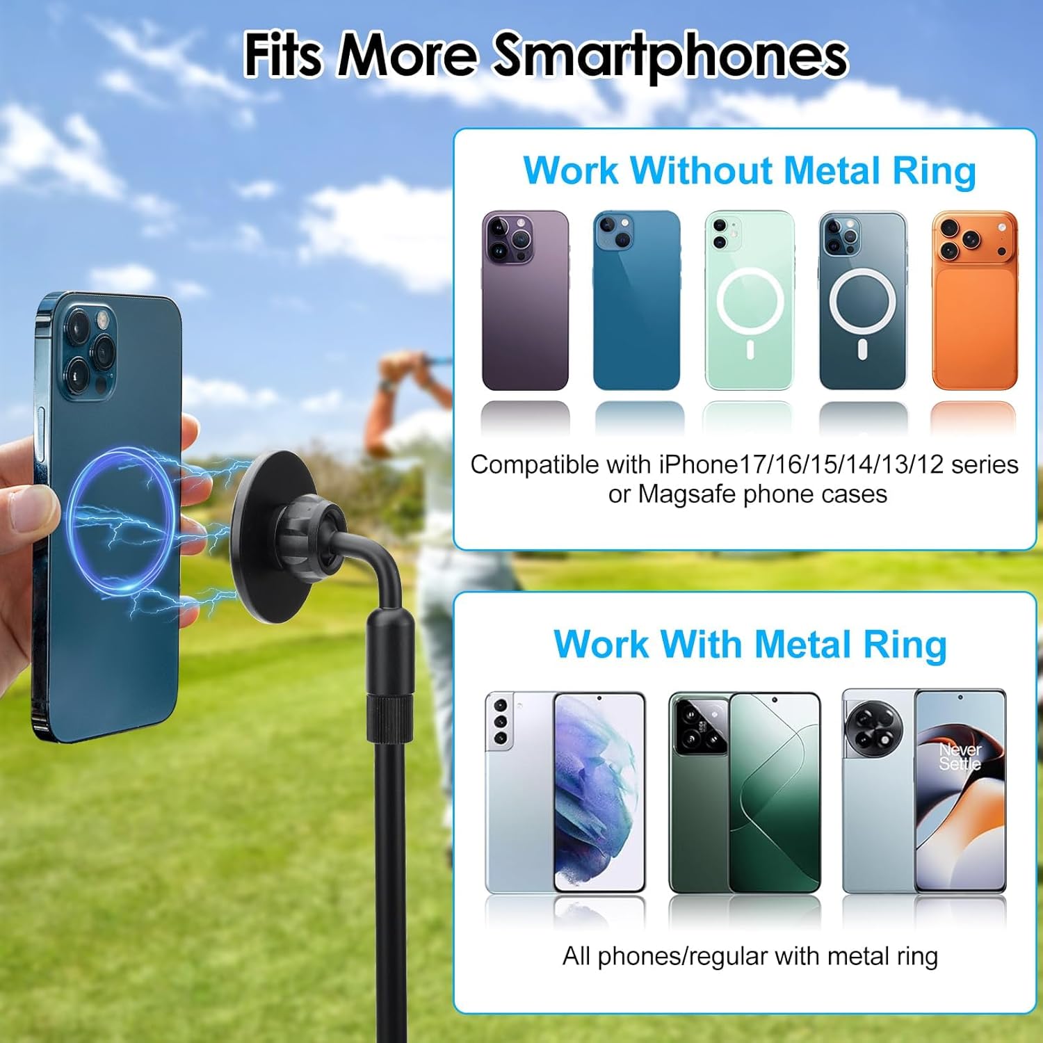 EEEKit Golf Monopod and Ground Stake Phone Holder, Aluminum Alloy Magnetic Selfie Stick for Recording Golf Swing, Multi Functional Filming Mount for Smartphones