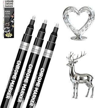 3Pcs Liquid Chrome Paint Markers - Mirror Metallic Silver Permanent Pens for Plastic, Metal, Jewelry, Wheels, Models & Repair Kit, DIY Art Projects, Painting Supplies Silver