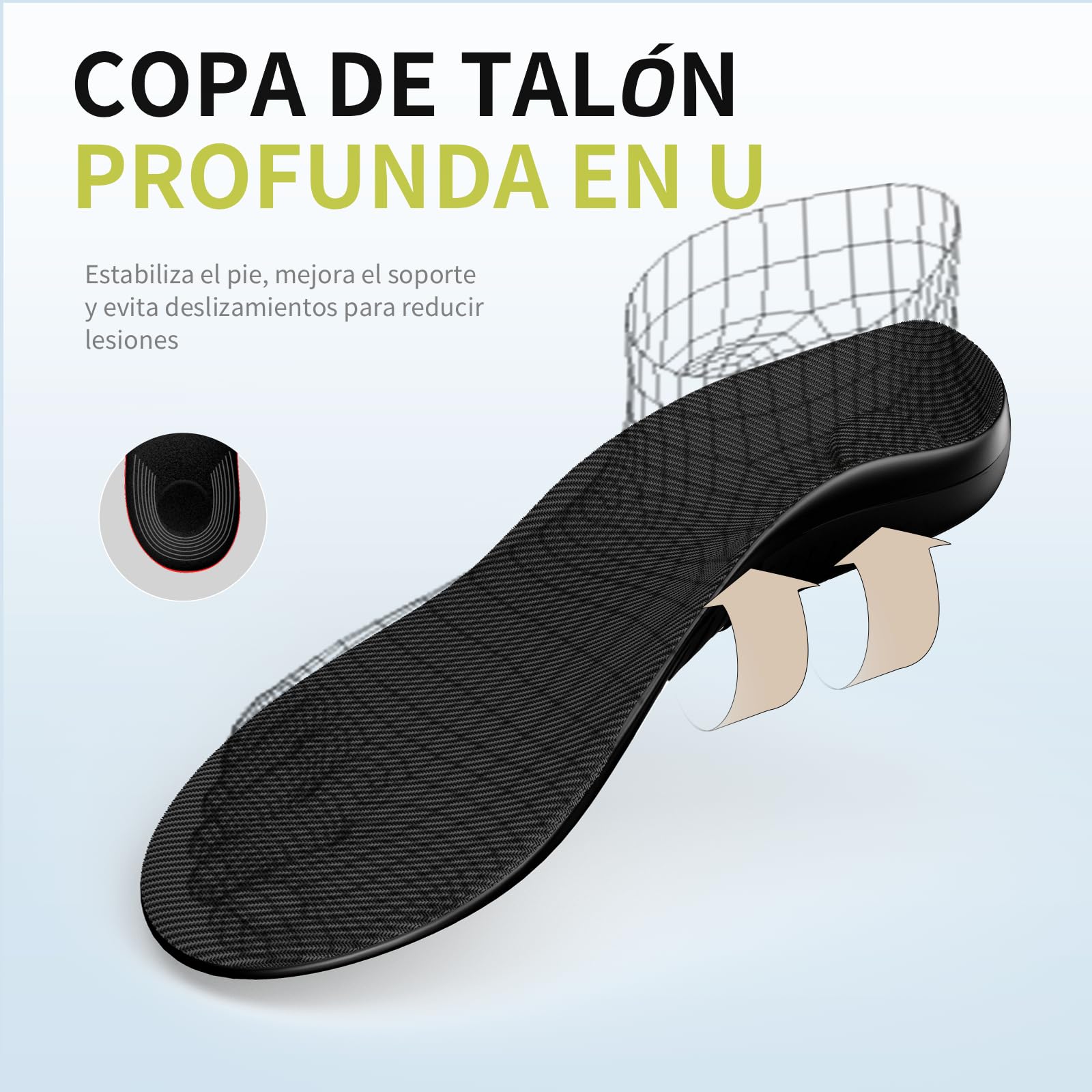 Plantillas para Fascitis Plantar con Soporte de Arco Rígido Alto, Insertos Ortopédicos para Pies Planos M:44-46
