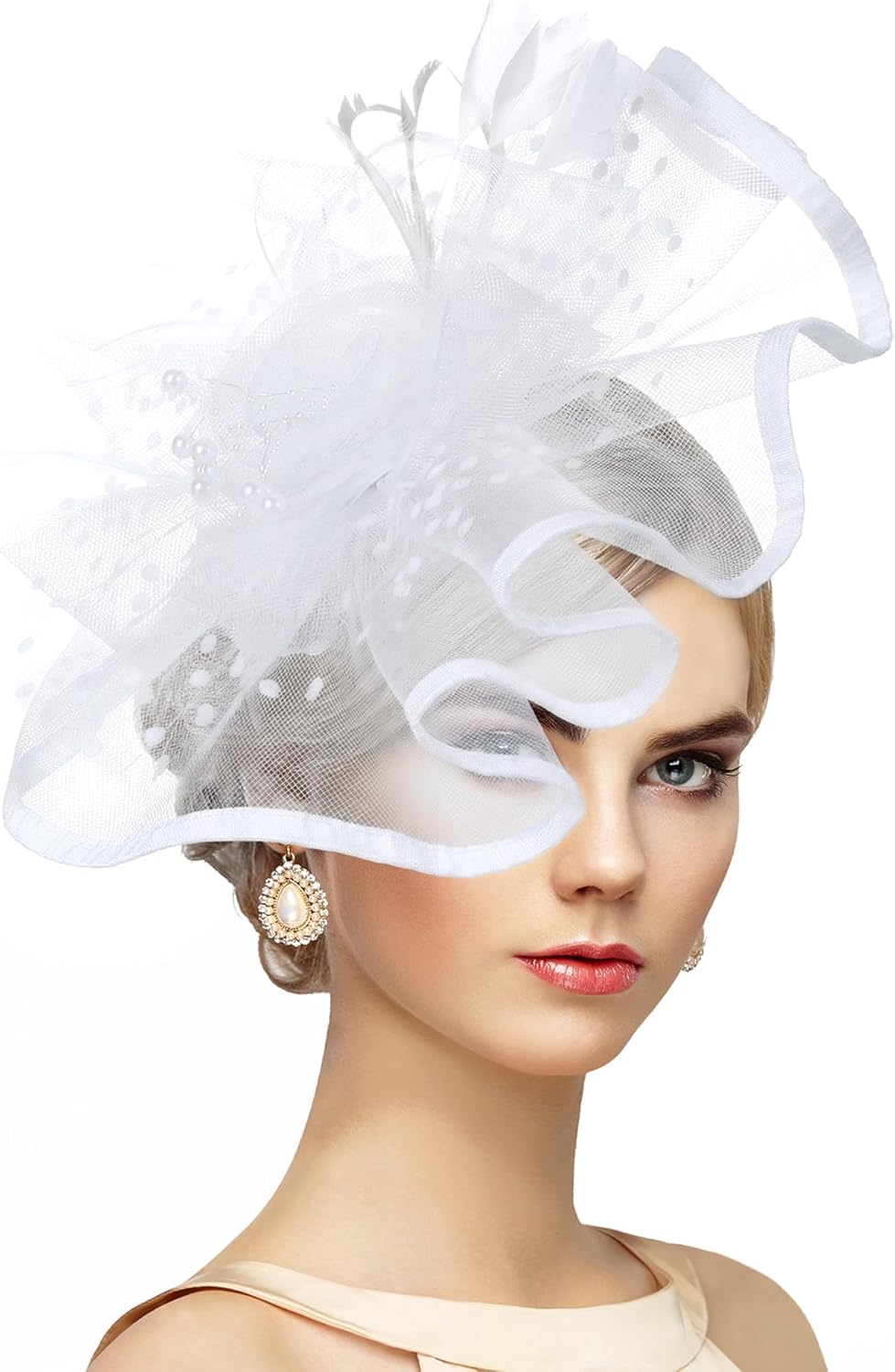 Zinniday Kentucky Fascinators Hats for Women - 2026 Feather Mesh Derby Hat with Detachable Headband for Church Cocktail Party