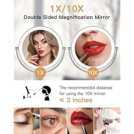 Gospire 9 Wall Mounted Lighted Magnifying Mirror, 1X/10X Magnification Double-Sided LED Bathroom Mirror, 3 Color Lights & Stepless Dimming with Touch Sensor, Extendable Arm 360 Swivel for Shaving