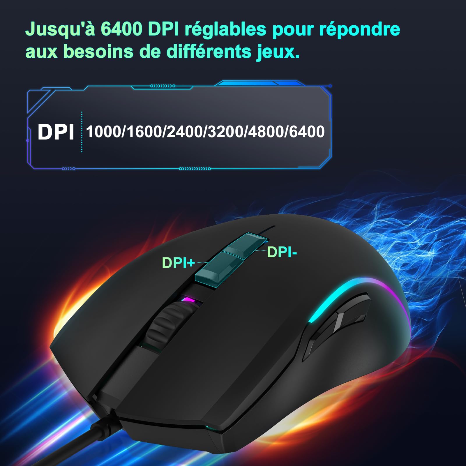 RaceGT Ensembles Clavier et Souris Gaming Filaires Azerty Lumineux 6400DPI