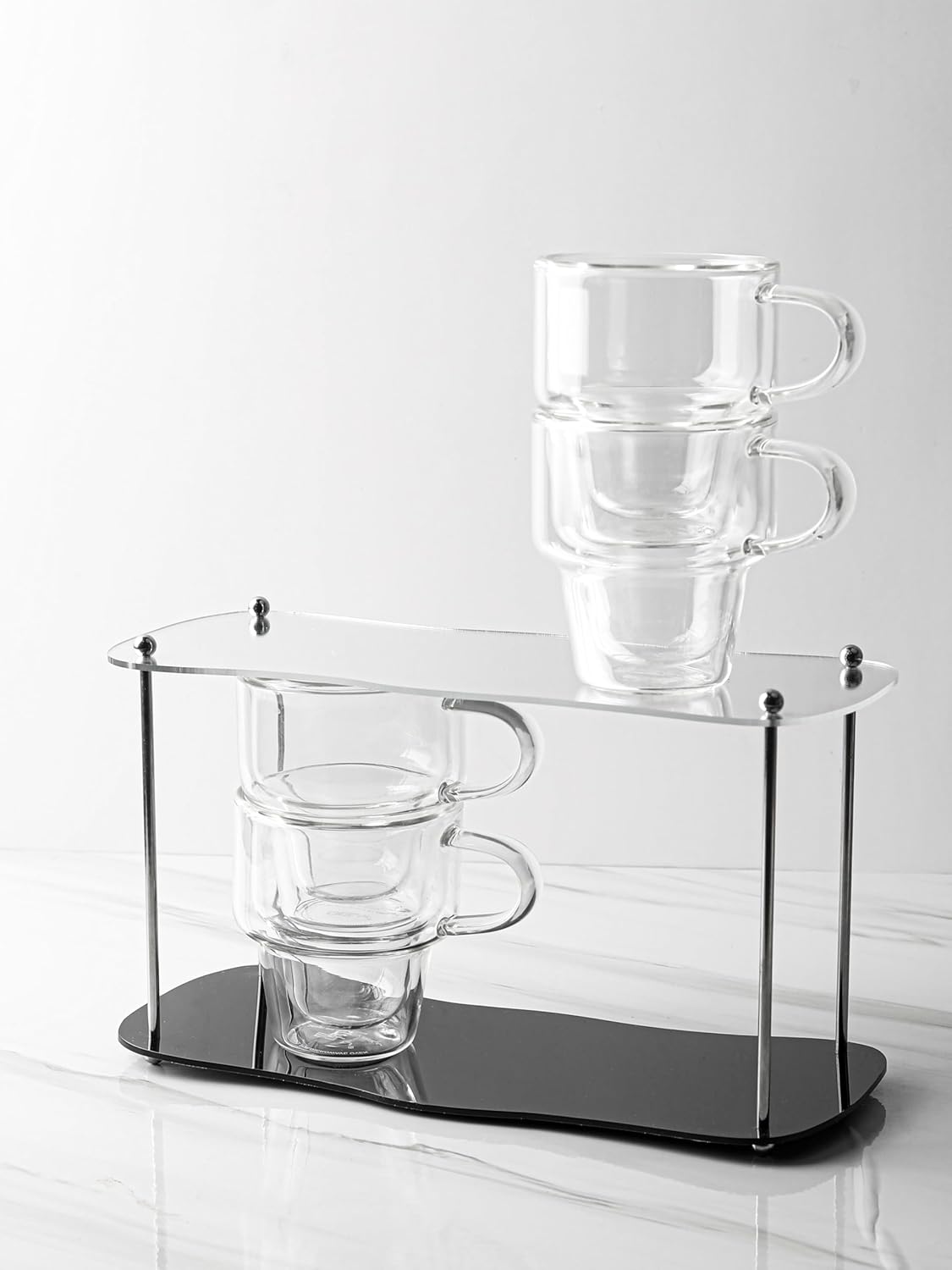 NIRA.Z 4 Pack Double Wall Glass Coffee Mugs 12 OZ Insulated Espresso Cups with Handle, Stackable Thermal Glass Coffee Cups, Ideal for Hot & Cold Drinks, Juice, Americano, Latte, Tea Bags, Cappuccinos - Image 8