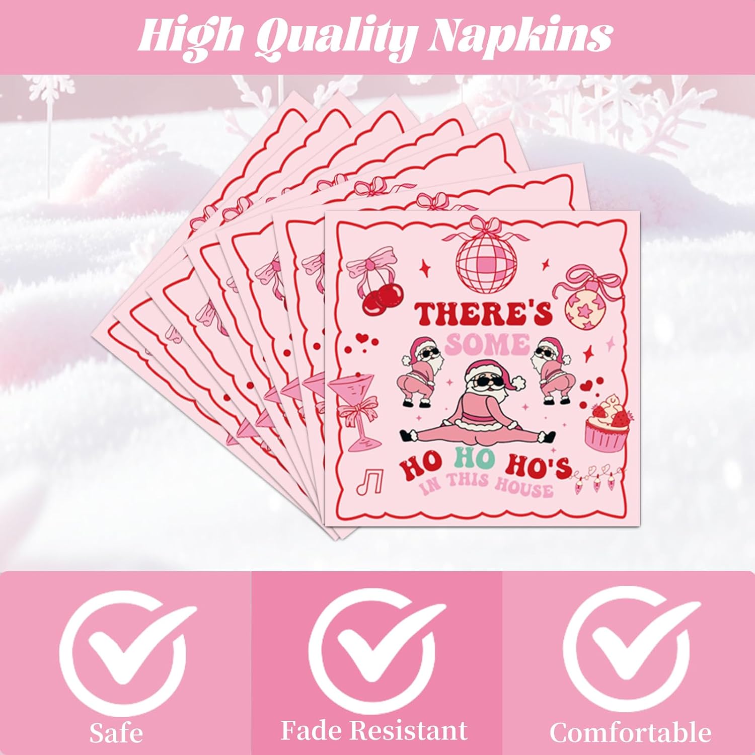 Theres Some Ho Ho Hos in This House Decorations Tableware, 96PCS Pink Friendsmas Christmas Party Paper Plates Napkins Decoration, Funny Christmas Theme Birthday Forks Decor Serve 24