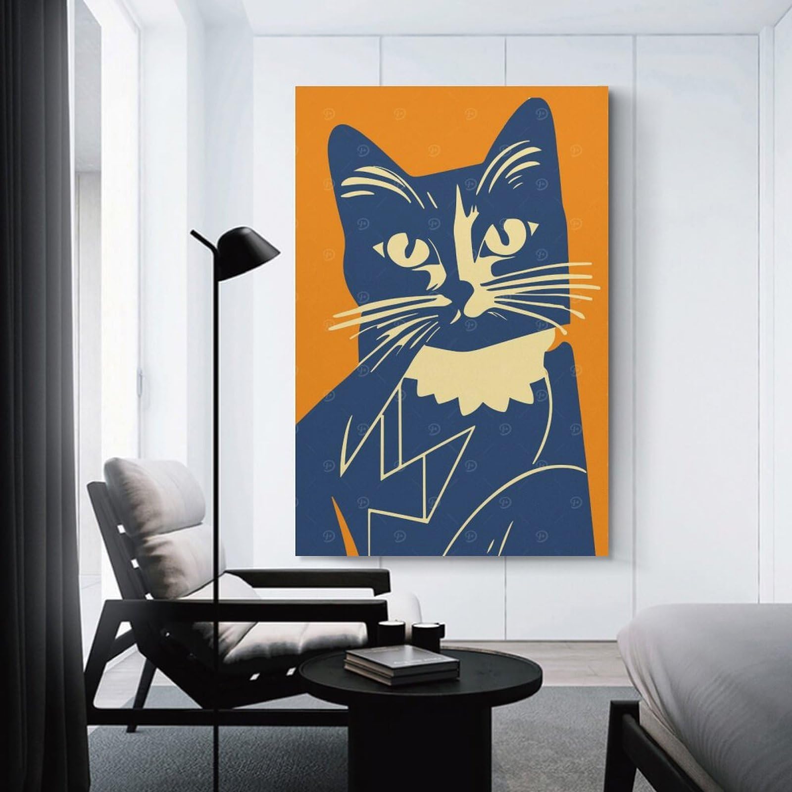 Junmoney Retro Cat Illustration Hanging Wall Art 08x12inch(20x30cm), for Feature Walls in Flats Or Modern Rooms, Home Wall Art for Statement Displays