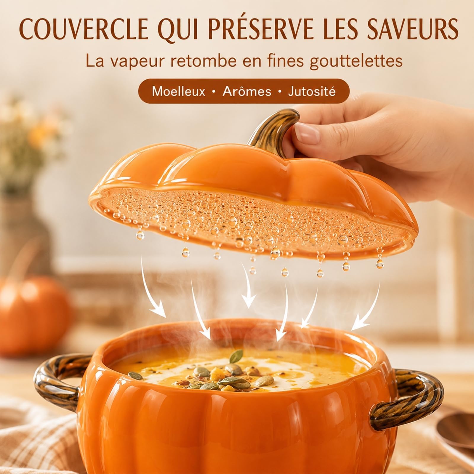 Cocotte Citrouille en Fonte Émaillée, Marmite Tous Feux，Orange：M