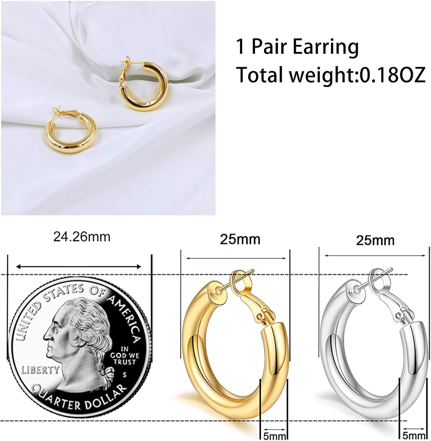 Silver & Gold Hoop Earrings for Women Girls Stainless Steel Small Thick Huggie Earrings Hypoallergenic