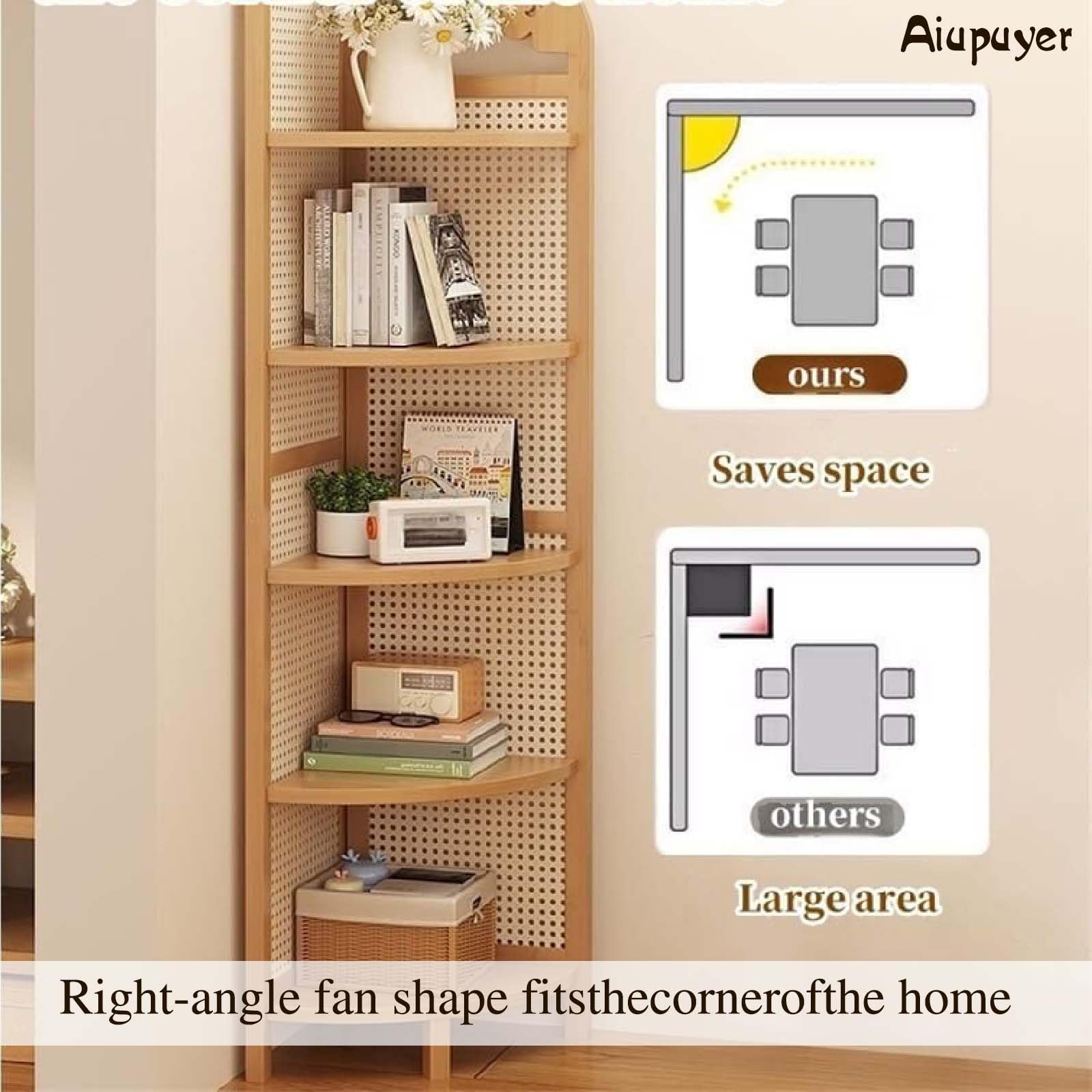 Scaffale angolare in legno massiccio e rattan, a 4 ripiani, triangolare, multifunzione, per soggiorno e camera da letto, libreria in rattan fatta a mano