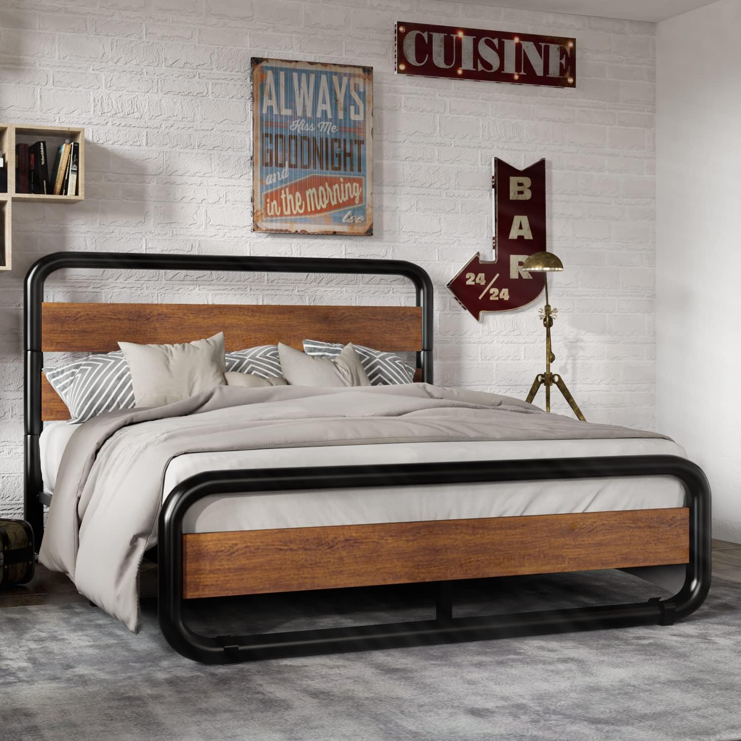 Buy IMUsee Full Size Metal Bed Frame with Round/Curved Wooden Headboard and Footboard, Platform