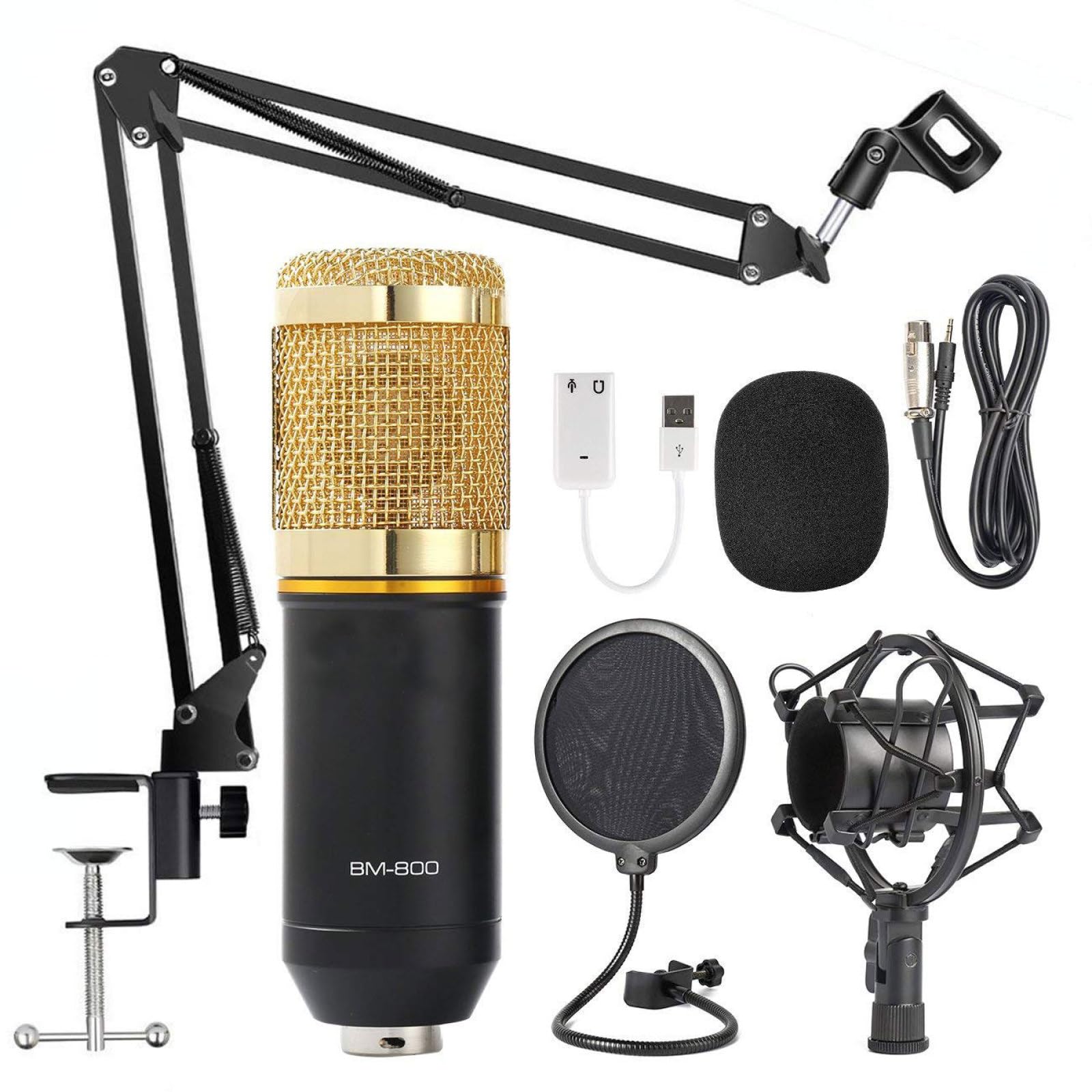 Kisangel Kondensatormikrofon für Studio und Broadcast mit Metallhalterung Handystativ Windschutzfilter und Sound für Aufnahmen von Gesang Akustikgitarren und Klavieren