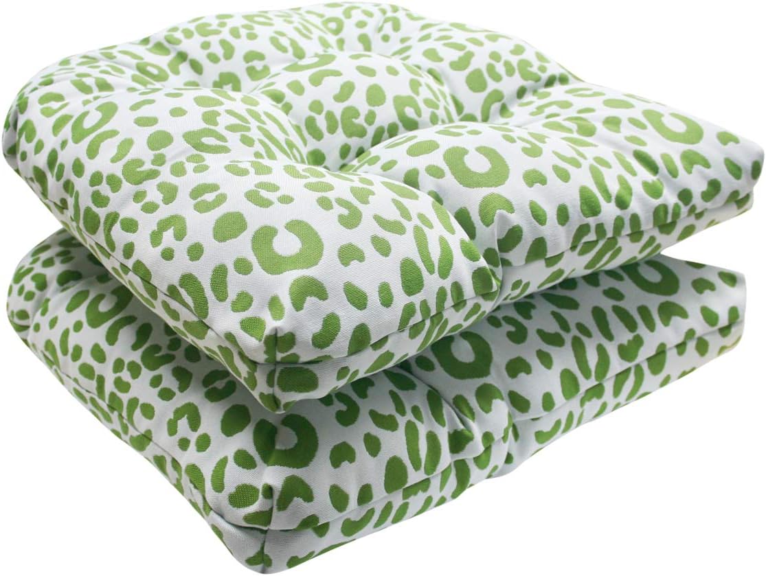 Fabritones Outdoor Tufted Wicker Seat Cushions Set of 2 Dark Green Leopard 16x17 Inch Decorative Patio Chair Cushions with Ties for Garden Patio Home
