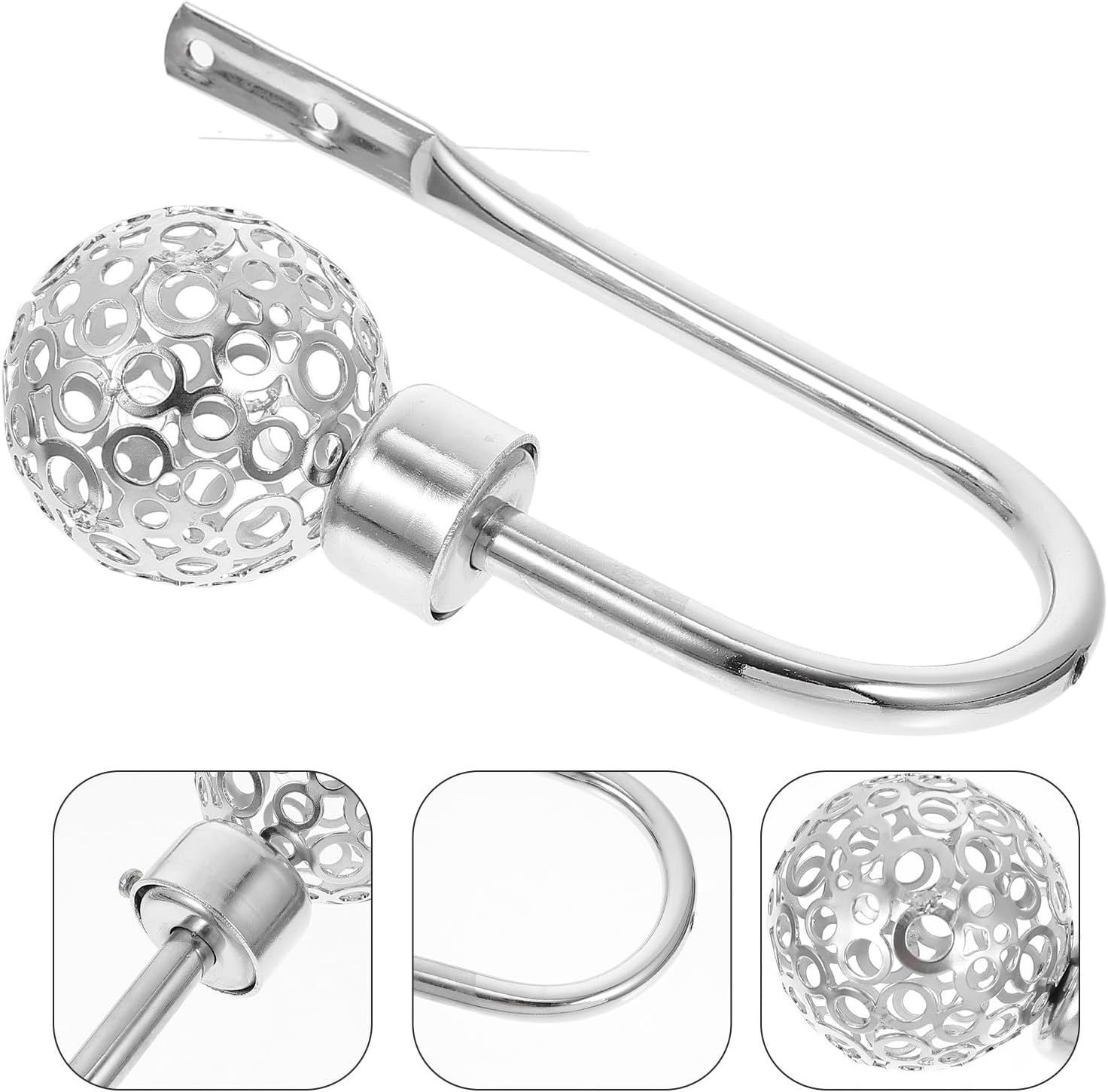 Curtain Holdback Hooks U-Shaped Hollow Metal Drapery Holdbacks Wall Mount Silver Finish for Window Treatment Home Décor