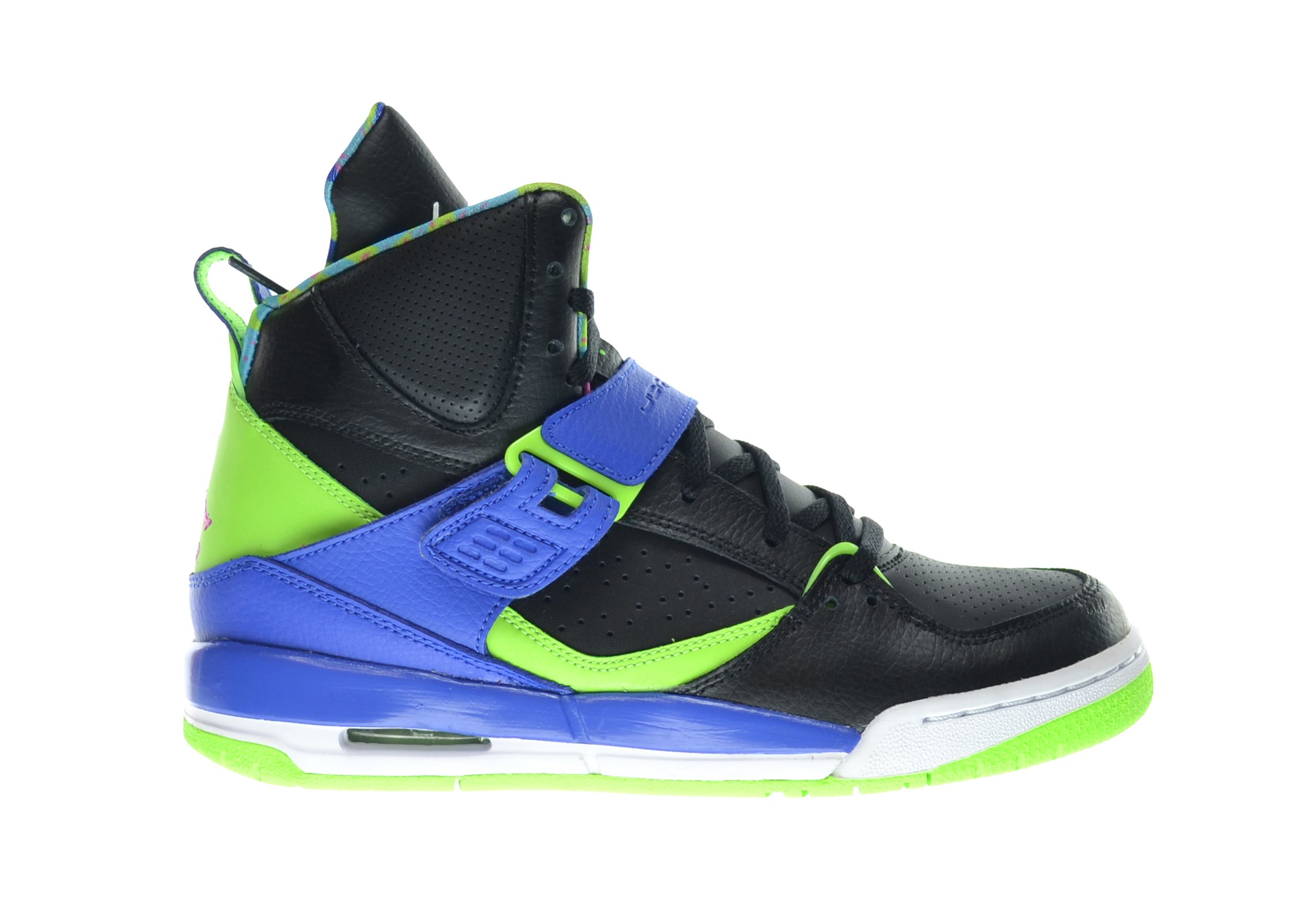 Jordan Flight 45 High (GS) Big Kids Basketball Shoes Black/Club Pink-Gym Royal-Flash Lime 524865-029