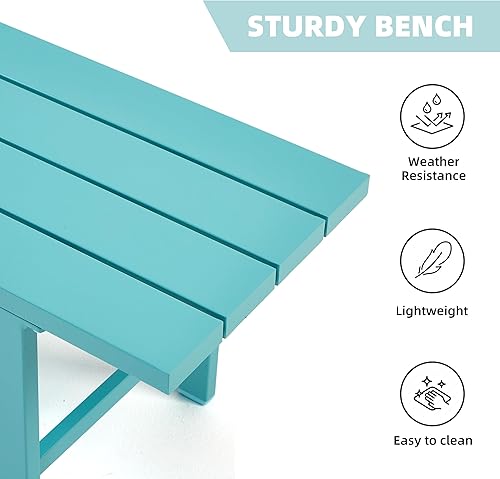 Miniatura 4 de Juego de 2 bancos para exteriores, 53 x 13 x 15 pulgadas, banco de aluminio ligero a prueba de óxido para patio, porche, patio trasero y jardín,