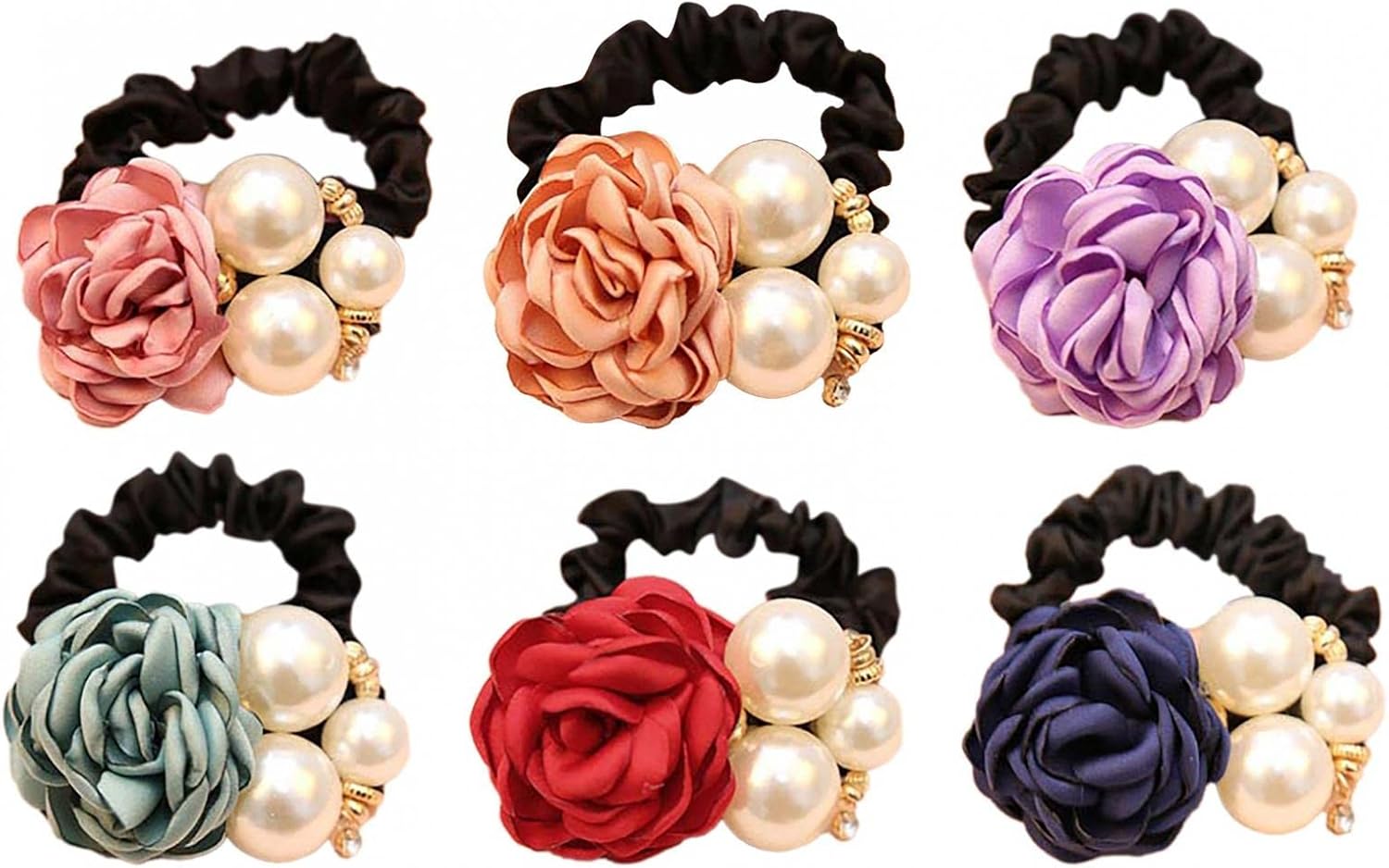 髪ゴム パール 6本セット シュシュ おしゃれ 花 飾り ヘア 注目の ゴム フラワー バラ 結婚式 かわいい ローズ シンプル ヘアゴム ヘアアクセサリー ヘアバンド リングゴム 可愛い 大人 01 ヘアアレンジ パールゴム 髪飾り プレスレット 髪留め 輪ゴム