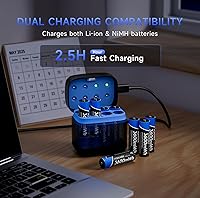 Vista 4 de ASMARK Paquete de 8 baterías AA recargables con cargador de modo dual para baterías de litio y NiMH 3600mWh de alta capacidad AA Li-ion