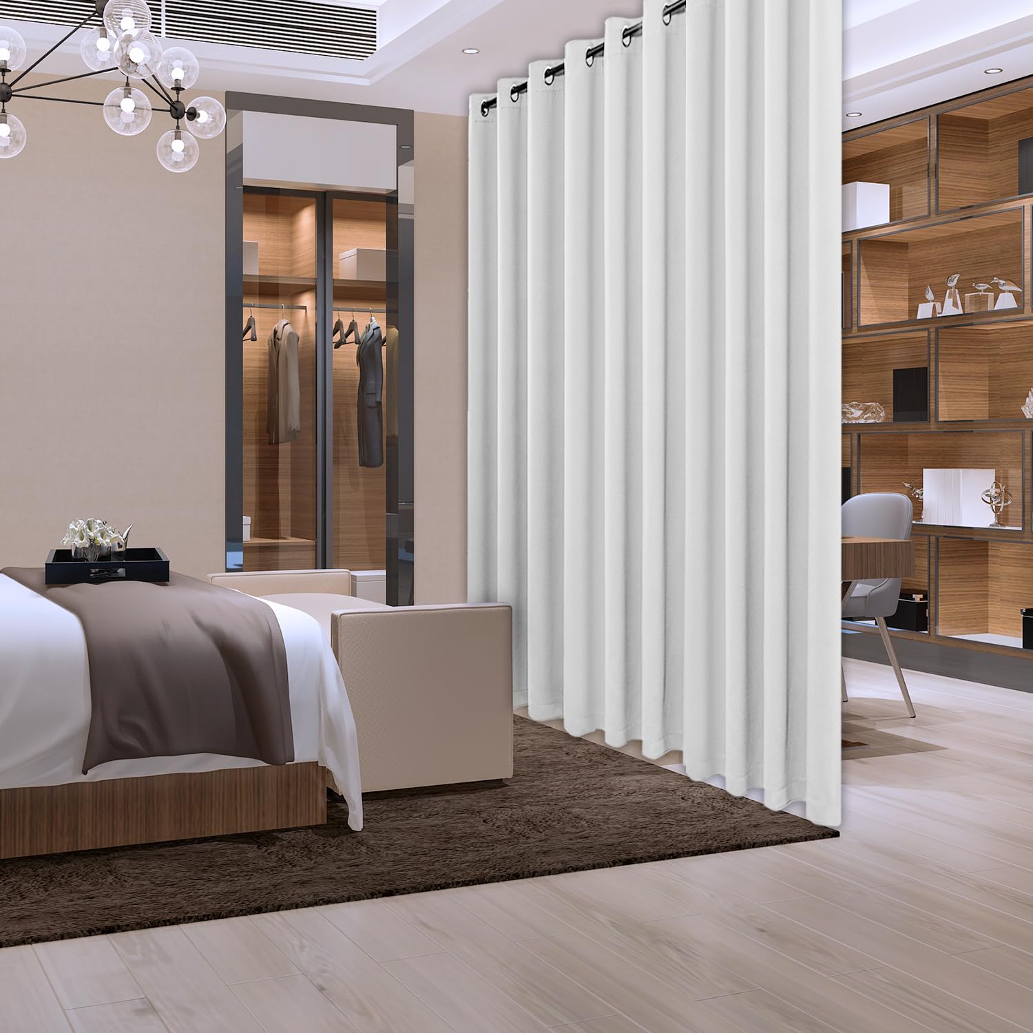 Lofus Room Divider Curtains for Room Partition, Blackout, Solid Color Grommet Curtain(1 Panels, 100 x 95 Inch, Greyish White)