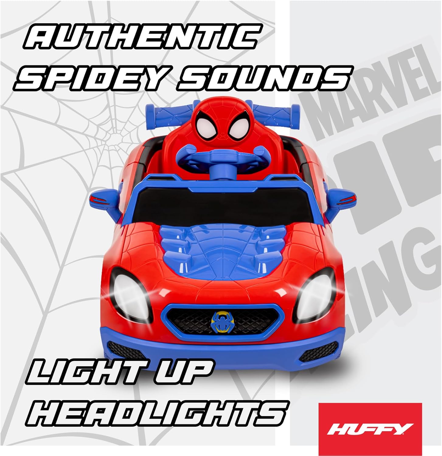 Huffy Marvel Spidey and His Amazing Friends 12V Ride-On Car, Ages 3–5, Parent Remote Control, Forward & Reverse, Realistic Sounds, Max 2.8 MPH