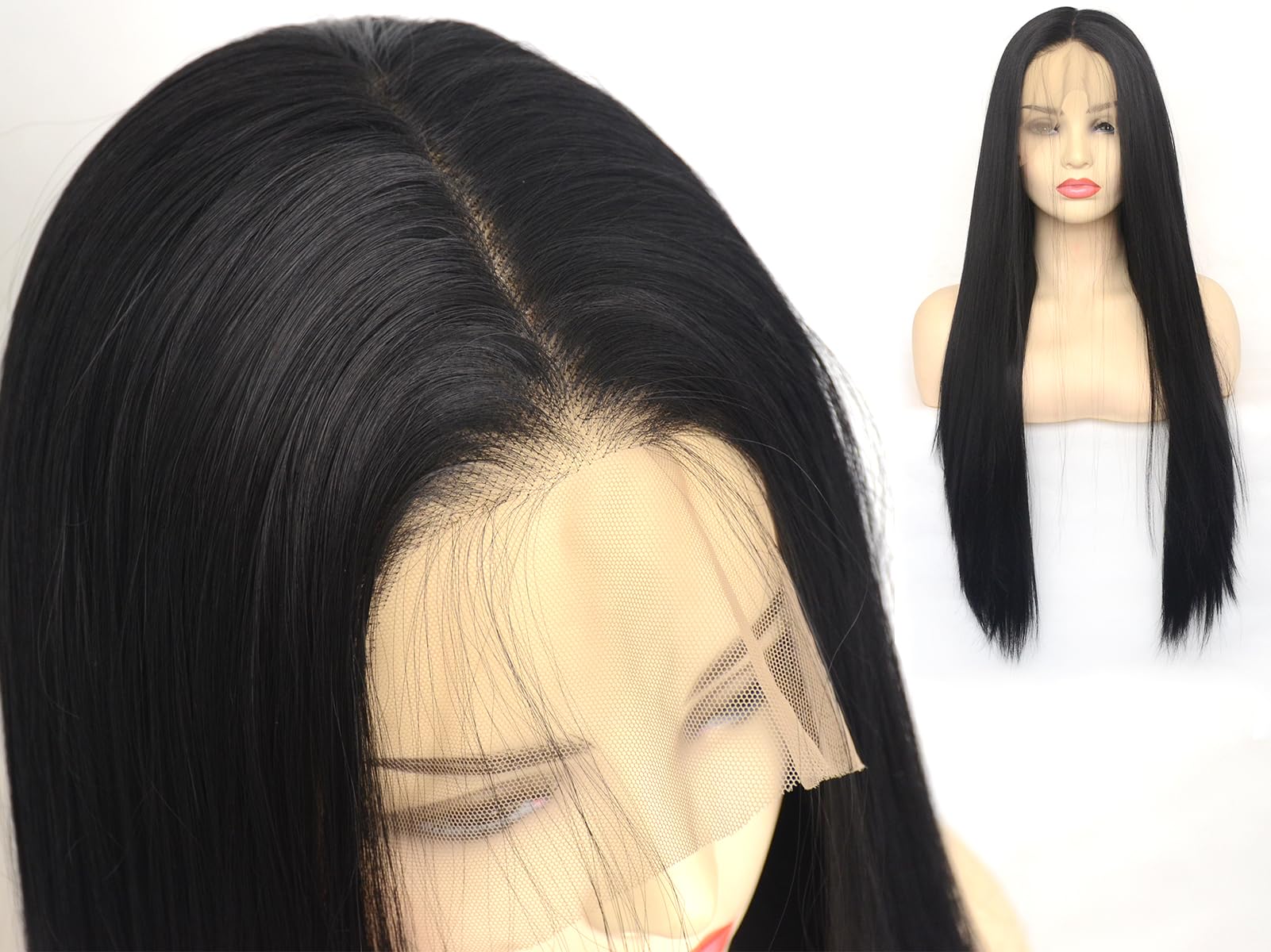 HD Lace Front Wig Fully Hand-Tied 13X6 Heat Resistant Synthetic Hair KOME Black Synthetic Lace Front Wig,13×6 Body Wave Pre  main image 3