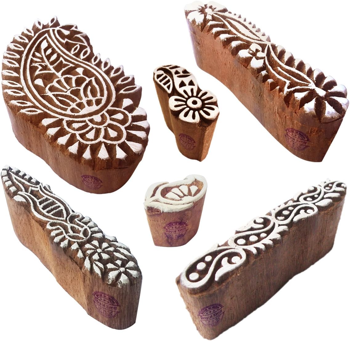 Pottery Printing Blocks Exquisite Star Round Shape Wood Stamps (Set of 6)