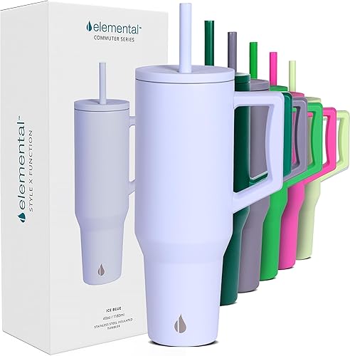 Miniatura 1 de Elemental Commuter - Vaso de 40 onzas con asa y tapa con pajilla, taza de café de viaje resistente a derrames, vasos aislados de acero inoxidable