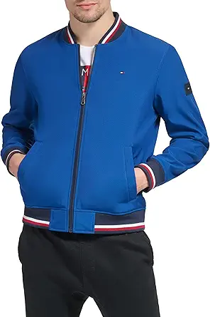 Tommy Hilfiger Men's Lightweight Varsity Rib Knit Bomber Jacket