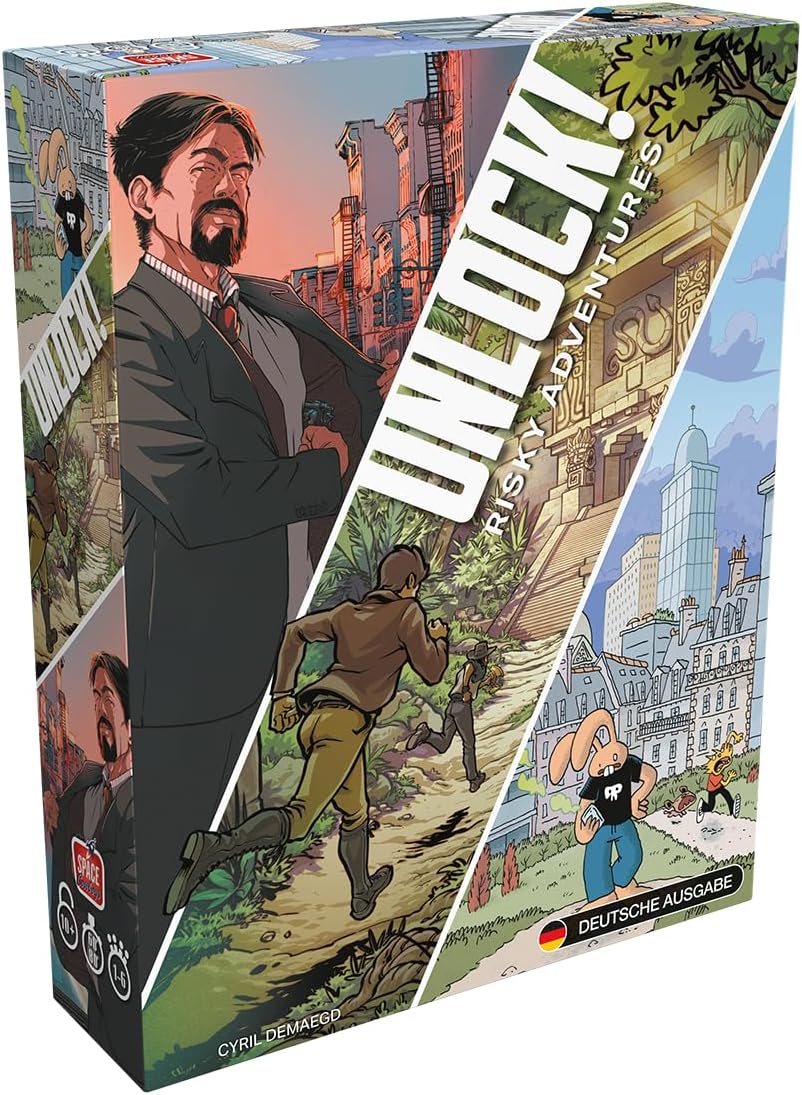 Asmodee, Unlock! Risky Adventures, DE Version, Family Game with Puzzle Fun for 1-6 Players Aged 10 and up, Cooperative Escape Game with 60-80 Minutes of Play time per Game