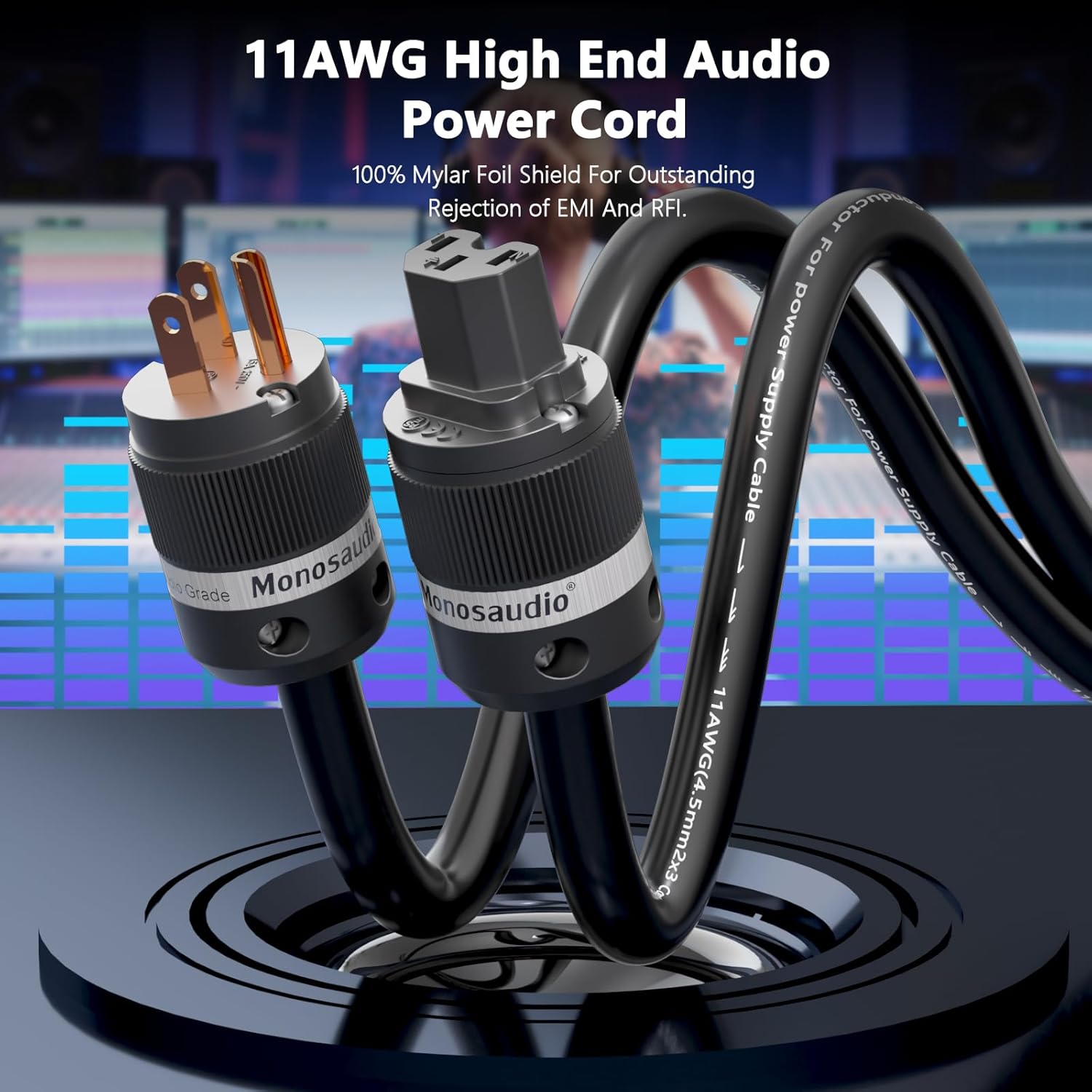 Monosaudio 11 Gauge Audiophile Power Cable High End Power Cable 3-Prong Pure Copper AC Power Cord IEC320 C13 Connectors for Speaker,Power Filter,Audio equipment,Amplifier,CD/DVD Player (2m)