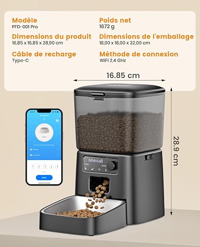 oneisall Automatic Cat Feeder,2.4G WiFi Cat Dispenser 3.5L with App Control - 9