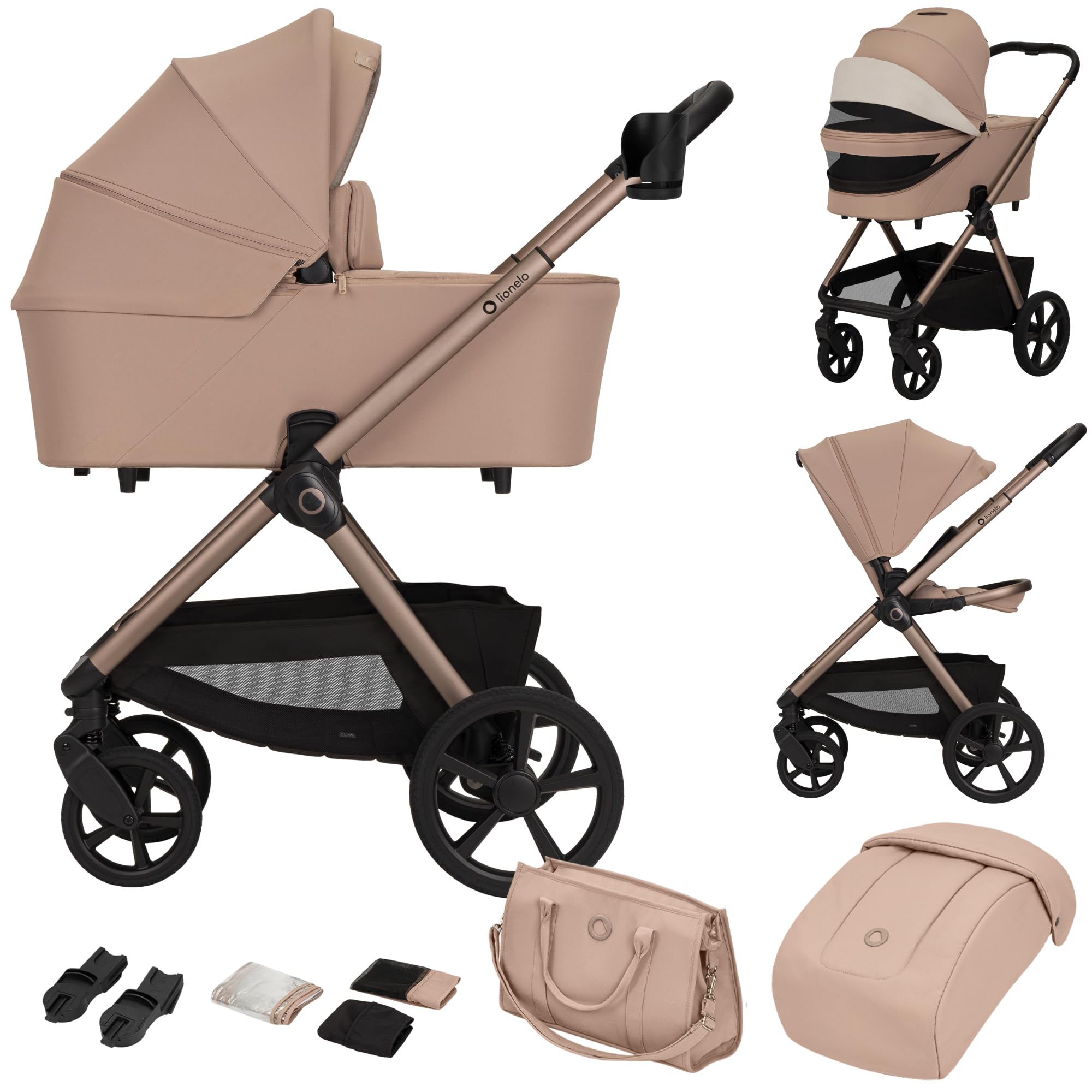 LIONELO Carmine Wózek dziecięcy 2 w 1, wózek dziecięcy kombi od urodzenia do 4 lat, do 22 kg, gondola dla niemowląt i wózek spacerowy, koła GravelTech, zawieszenie, osłona UPF50+, wentylacja