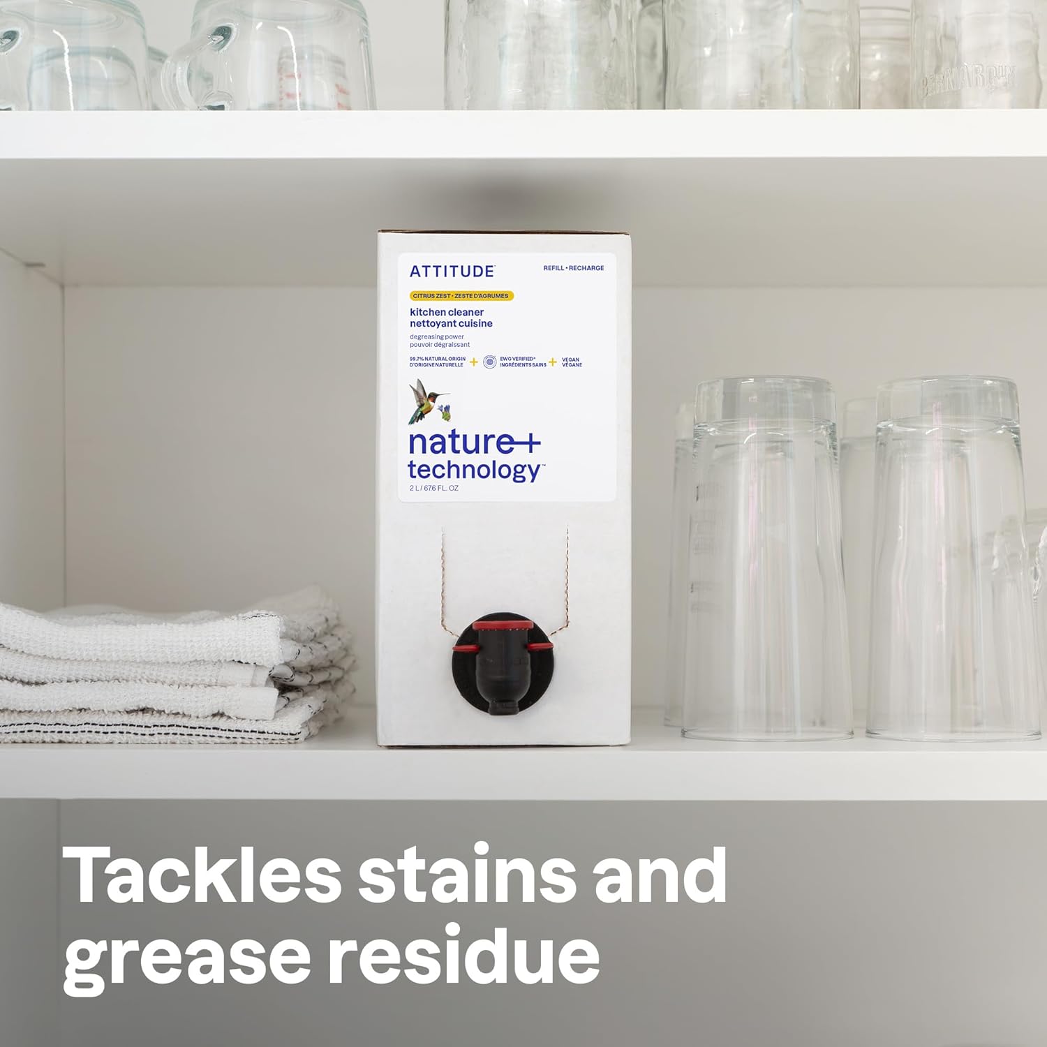 ATTITUDE Kitchen Cleaner Spray Refill, EWG Verified, Powerful Degreaser, Cuts Grease & Grime, Plant-Based & Vegan, Citrus Zest Scent, 67.6 Fl Oz - Image 2