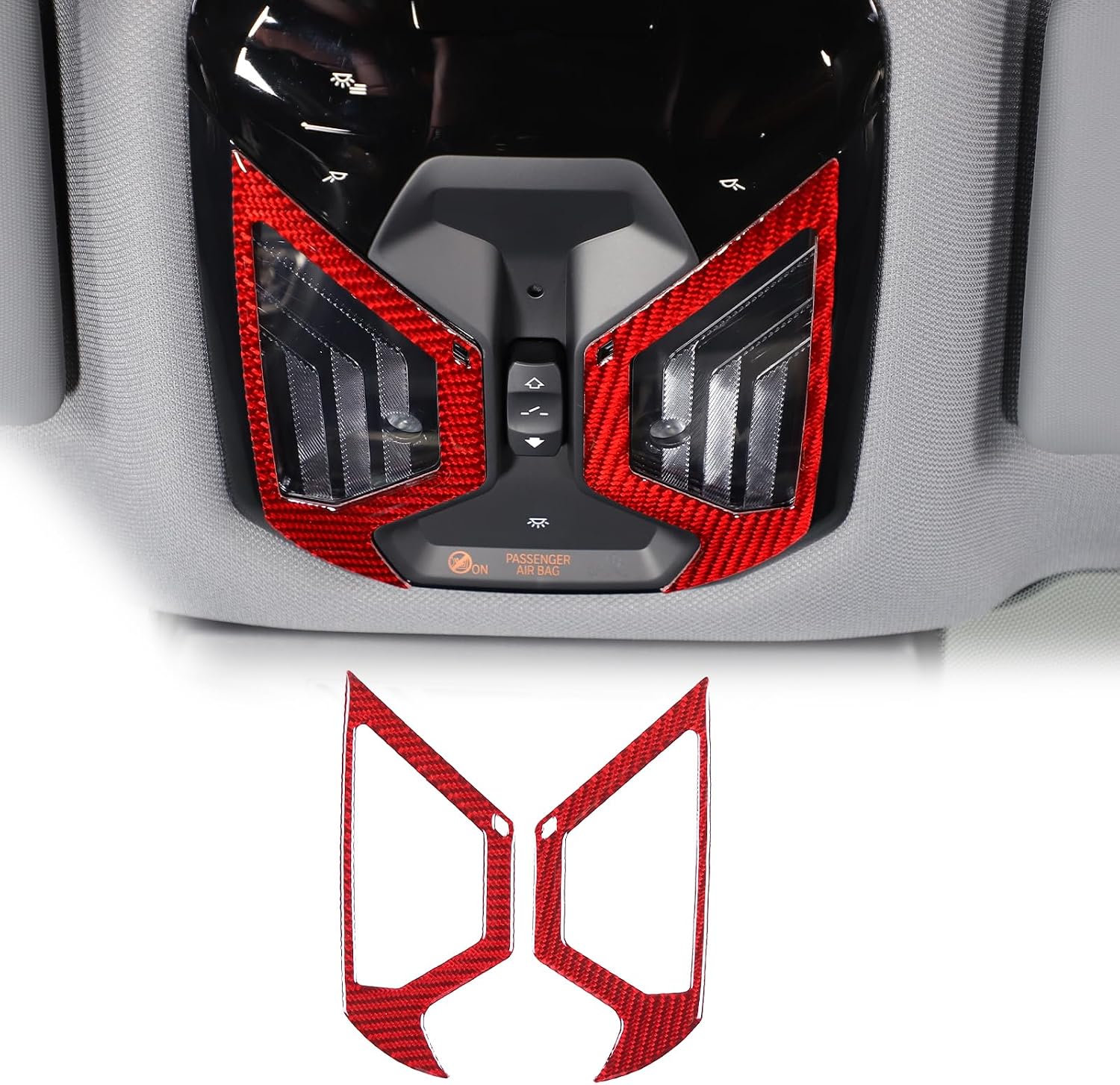 Front Roof Reading Light Lamp Cover Trim Compatible with BMW 5 Series 2024 G60,Carbon Fiber Top Reading Light Decor Sticker,Interior Roof Control Panel Cover Trim Accessories 2PCS (Black Carbon)