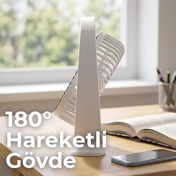 Asonic Masa Üstü USB Type-C Fan - 6 inç Sessiz Mini Vantilatör, 180 Derece Ayarlanabilir Açı, Kompakt Taşınabilir Kişisel Masa Fanı (Beyaz/Gri)