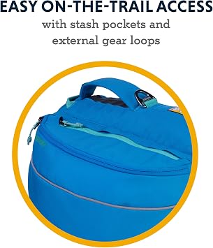 Ruffwear, Approach Pack Dog Backpack, WeightForward Saddlebags with Flopper Stoppers, 5Point Adjustable Fit, Padded Handle, Dual Leash Points, Reflective Trim, Blue Dusk, X-Small