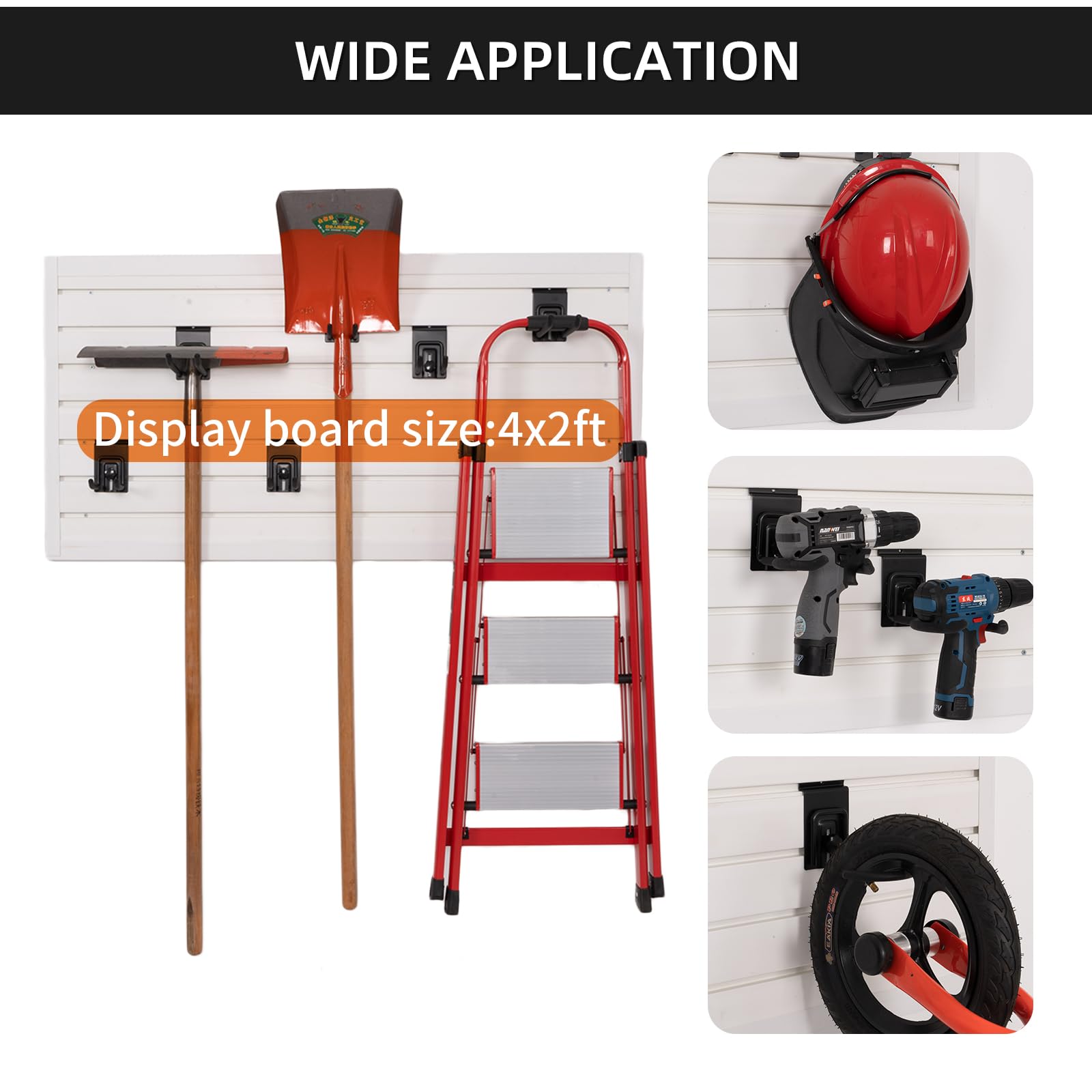 Slatwall Accessories - Ganchos de garaje resistentes para paneles de listones, ganchos para colgar en la pared, gancho para colgar en la pared, para escalera de bicicleta, sistema de almacenamiento
