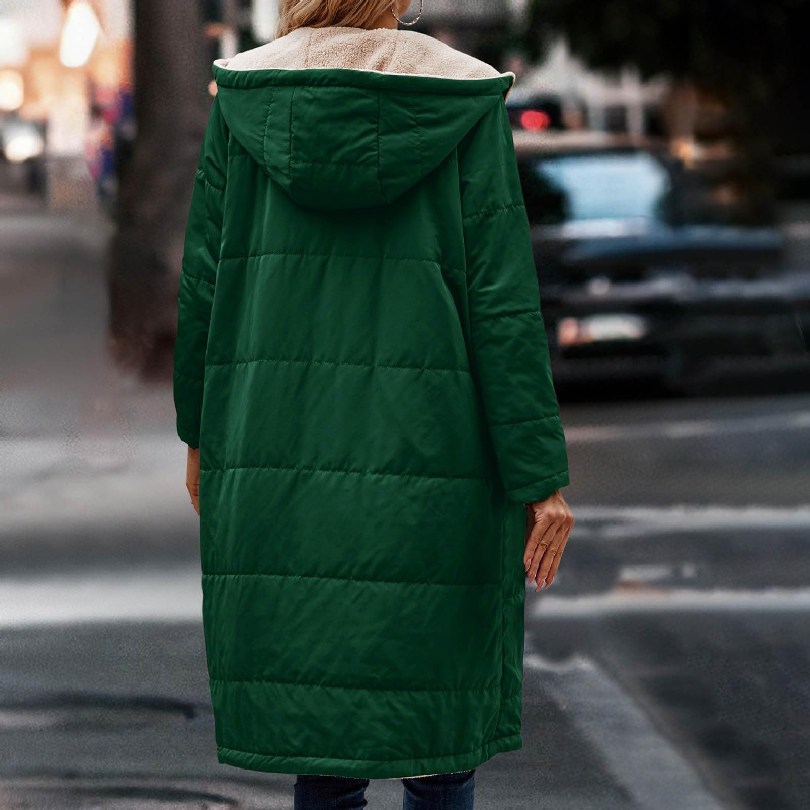 Vestes d'hiver doublées en polaire pour femme - Manteau long à capuche coupe-vent avec poches - Coupe ajustée - Trench à manches longues - Chaud - Pour l'extérieur, la randonnée, la marche en plein