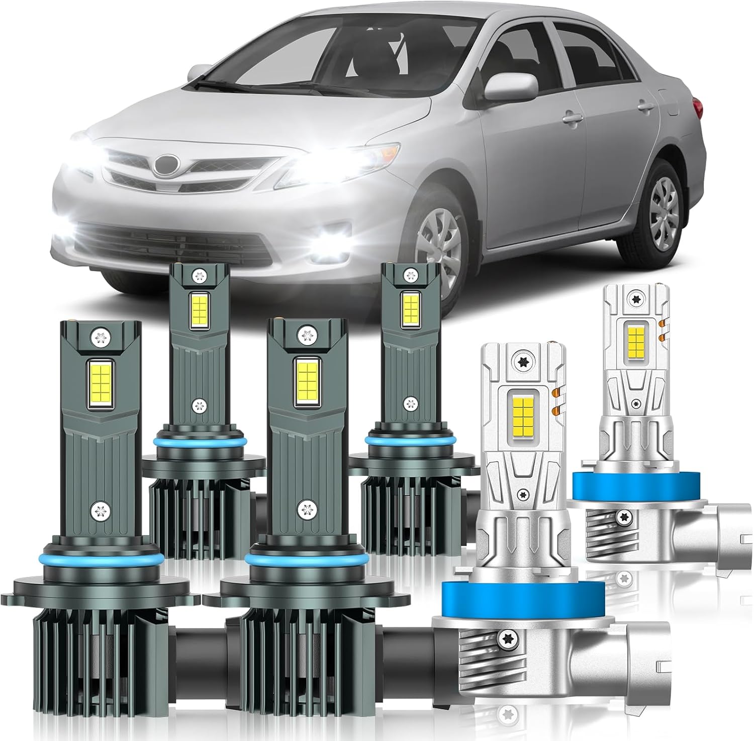 Fit for Toyota Camry 2007-2014 Light Bulbs, High/Low Beam Fog Light Bulbs Combo, 800% Brightness, 6000K Cool White, Plug and Play, Pack of 6