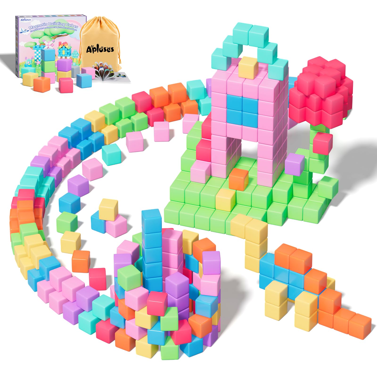 Apluses 100-Teiliges Magnetische Bausteine, Magnetbausteine, Magnetfliesenspielzeug, Montessori Spielzeug ab 3 Jahre, kreatives Lernspielzeug für den Außenbereich, Magnete Kinder